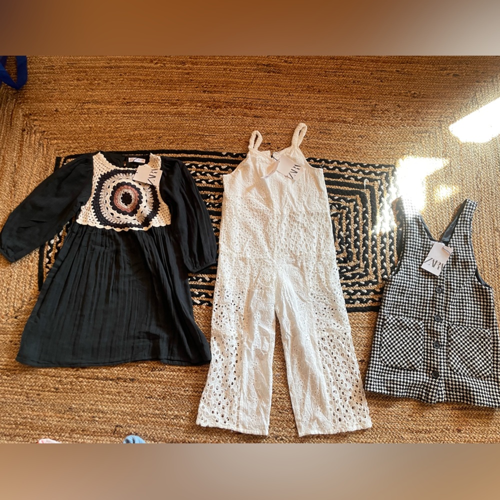 Zara Black Dress, White Jumpsuit, Checkered Romper Set